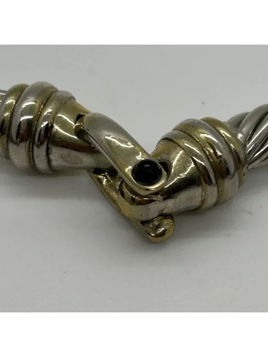 Silver & Gold-Tone Renaissance Magnetic Clasp Bracelet Bangle Cuff Two-Tone Link - Picture 5 of 13